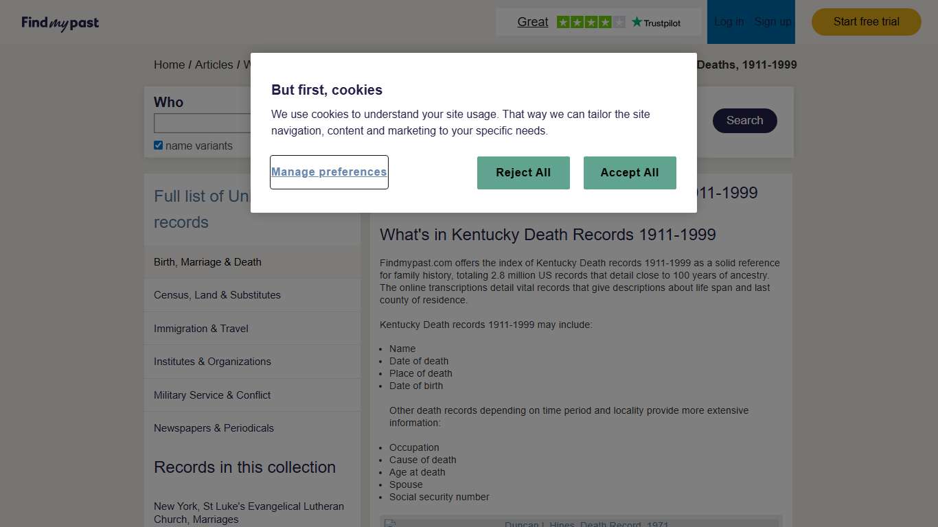 Kentucky Deaths, 1911-1999 findmypast.com